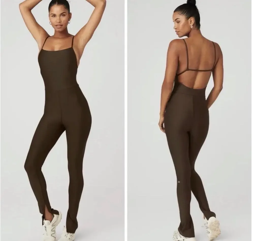 Alo Airlift Disco Daze Jumpsuit Espresso Brown Size XS/S Workout Pilates Outfit